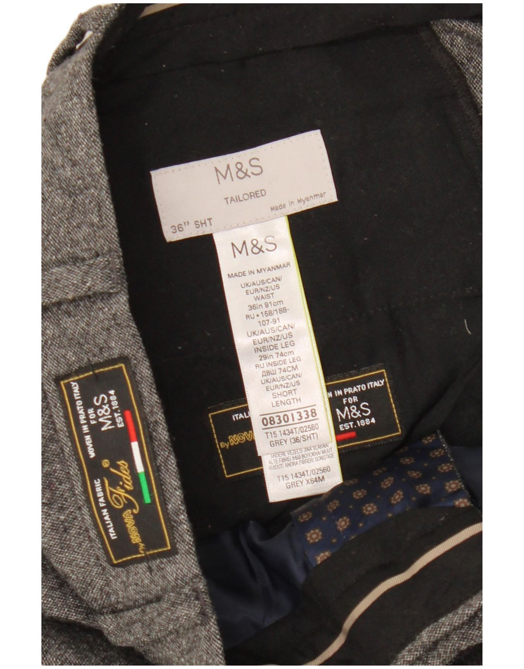 Marks & Spencer Pantalon de costume droit sur mesure pour homme W36 L29 Gris moucheté