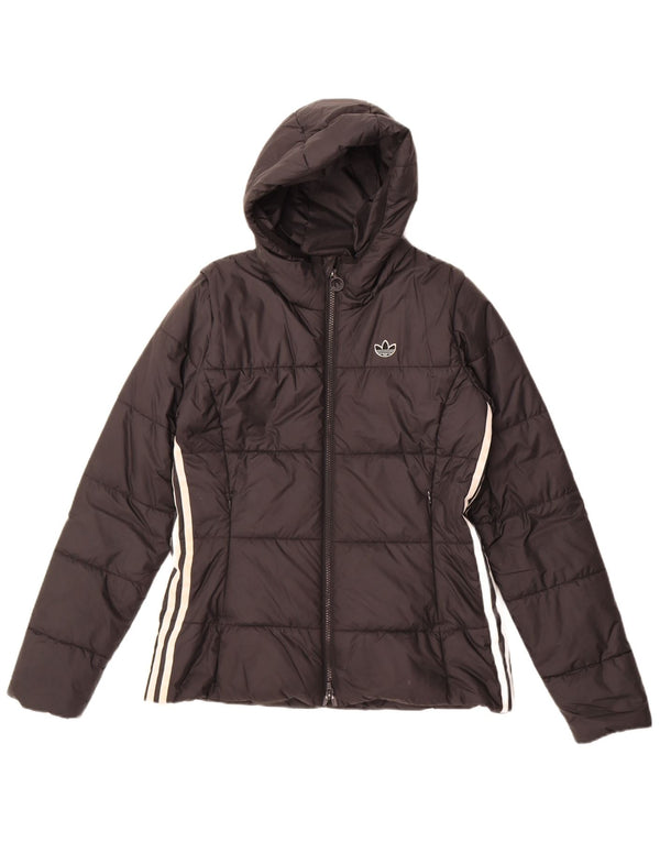 Adidas Veste matelassée à capuche pour femme UK 12 Medium Noir Polyester