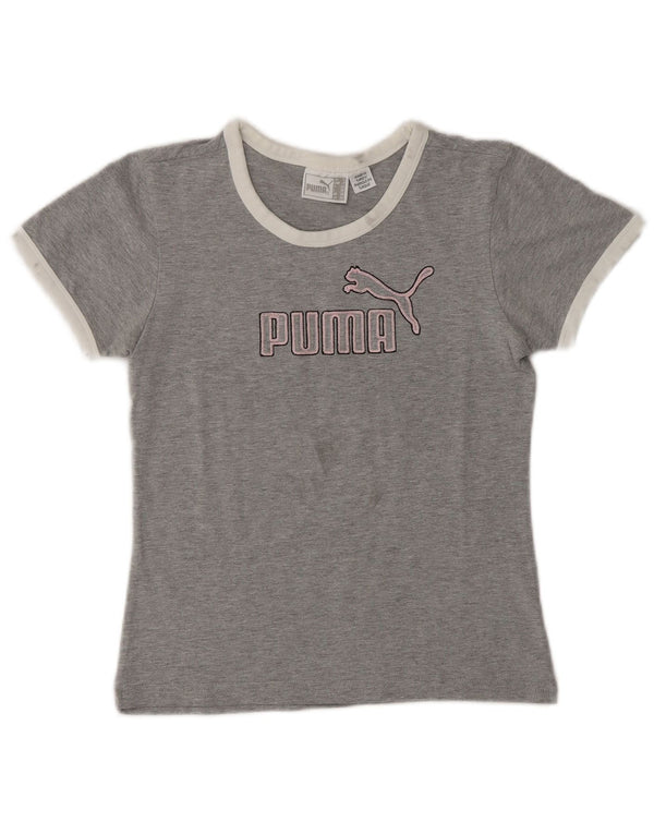 Puma Womens Crop Graphic T-Shirt Top UK 10 Petit Gris Moucheté