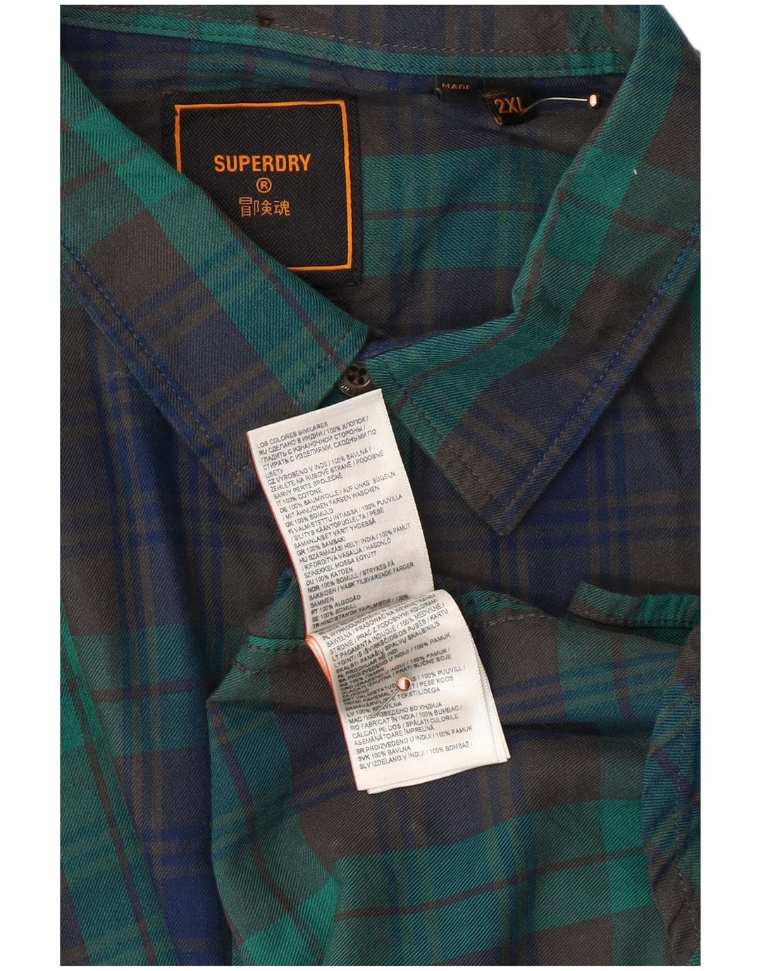 SUPERDRY Chemise en Flanelle Homme 2XL Vert à Carreaux Coton