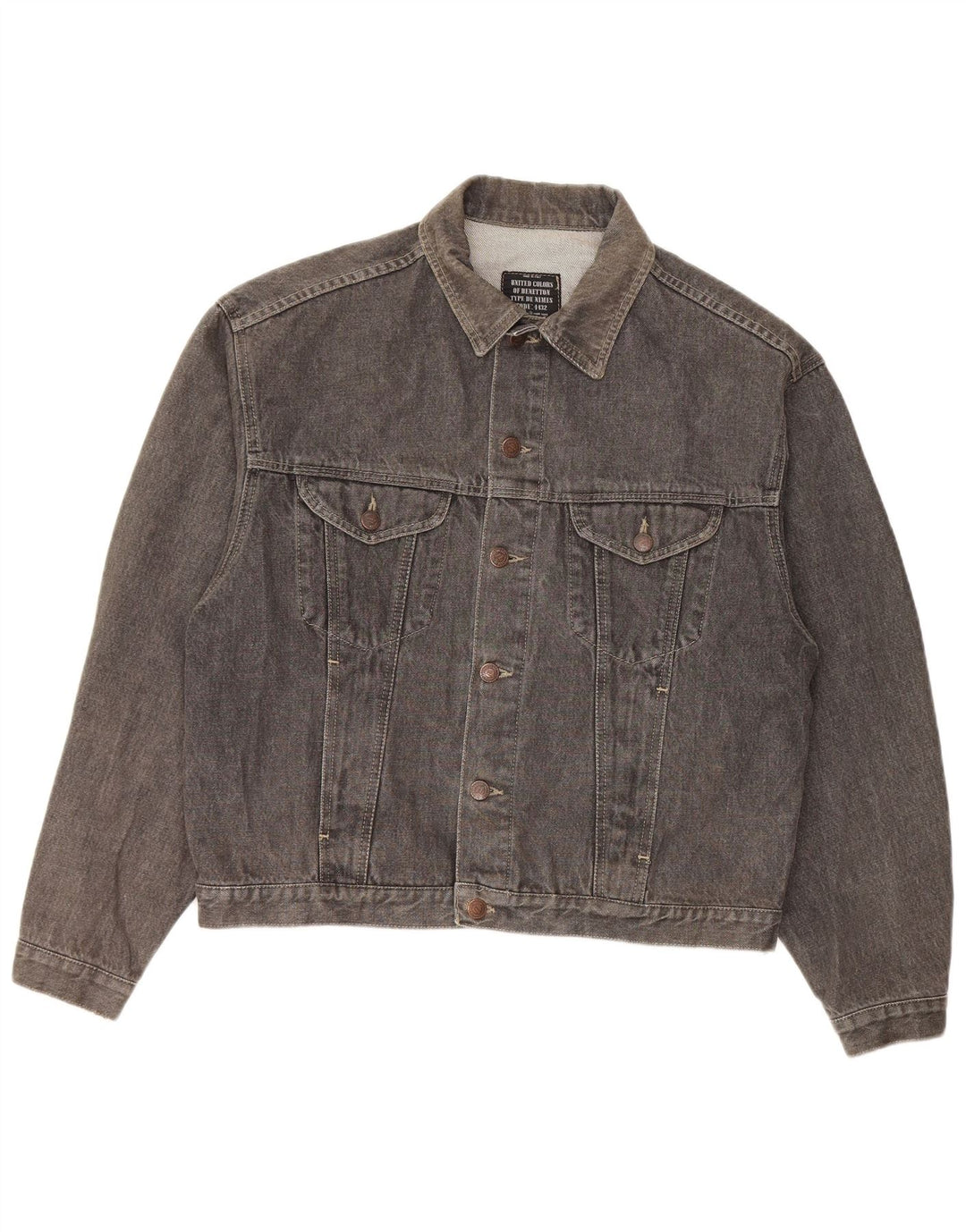 Benetton Veste En Jean Oversize IT 46 Petit Gris Coton Homme