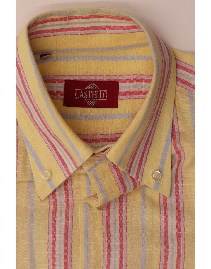 Castello Chemise à manches courtes pour homme Taille 15 3/4 Rayé jaune moyen