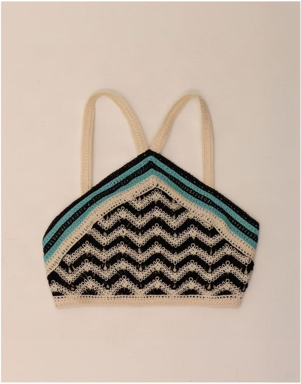 Zara Womens Crop Crochet Halter Top UK 8 Petit Chevron Multicolore