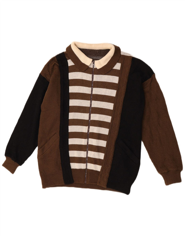 Kansai Yamamoto Cardigan graphique pour homme en laine color block marron moyen