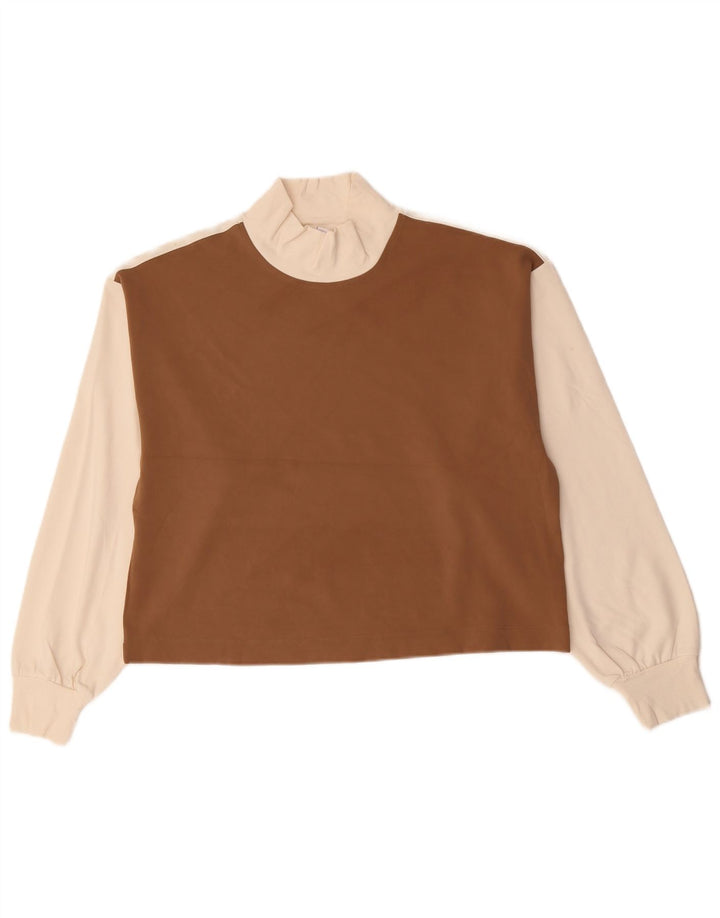 Athleta Womens Crop Top Manches Longues UK 44 Marron Moyen Colorblock Nylon