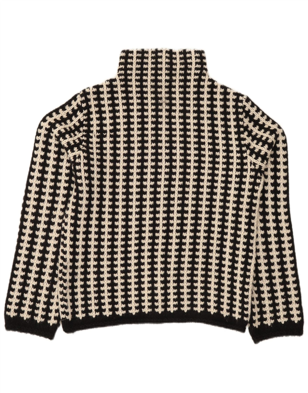 vintage Femme Turtle Neck Jumper Pull EU 38/40 Moyen Noir Rayé