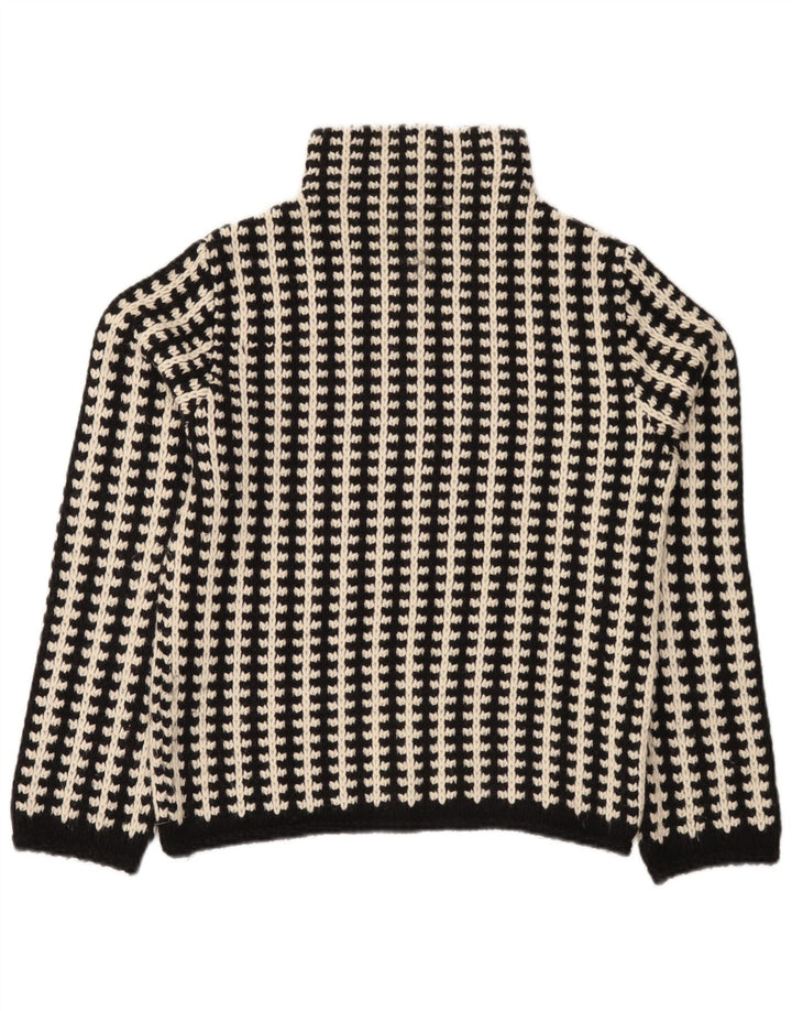 vintage Femme Turtle Neck Jumper Pull EU 38/40 Moyen Noir Rayé