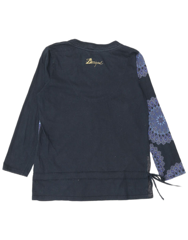 Desigual Femme Graphic Top Manches Longues UK 18 XL Bleu Marine Floral