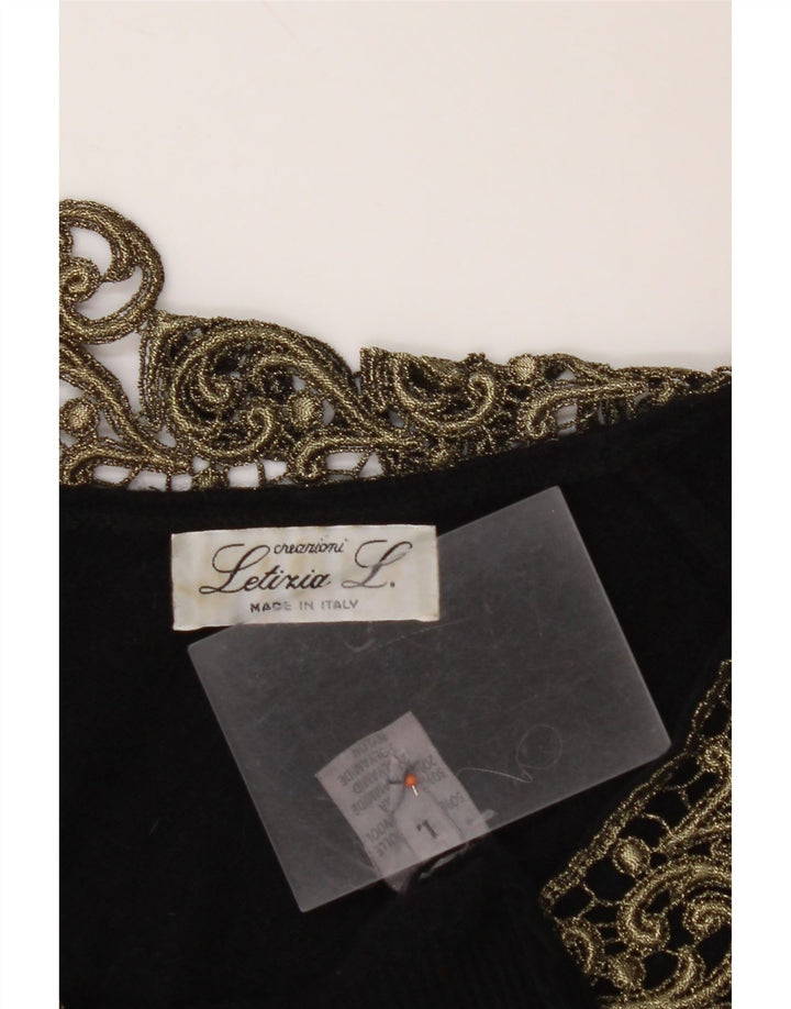 LETIZIA L. Pull col en V pour femme UK 16 Large laine cachemire noire