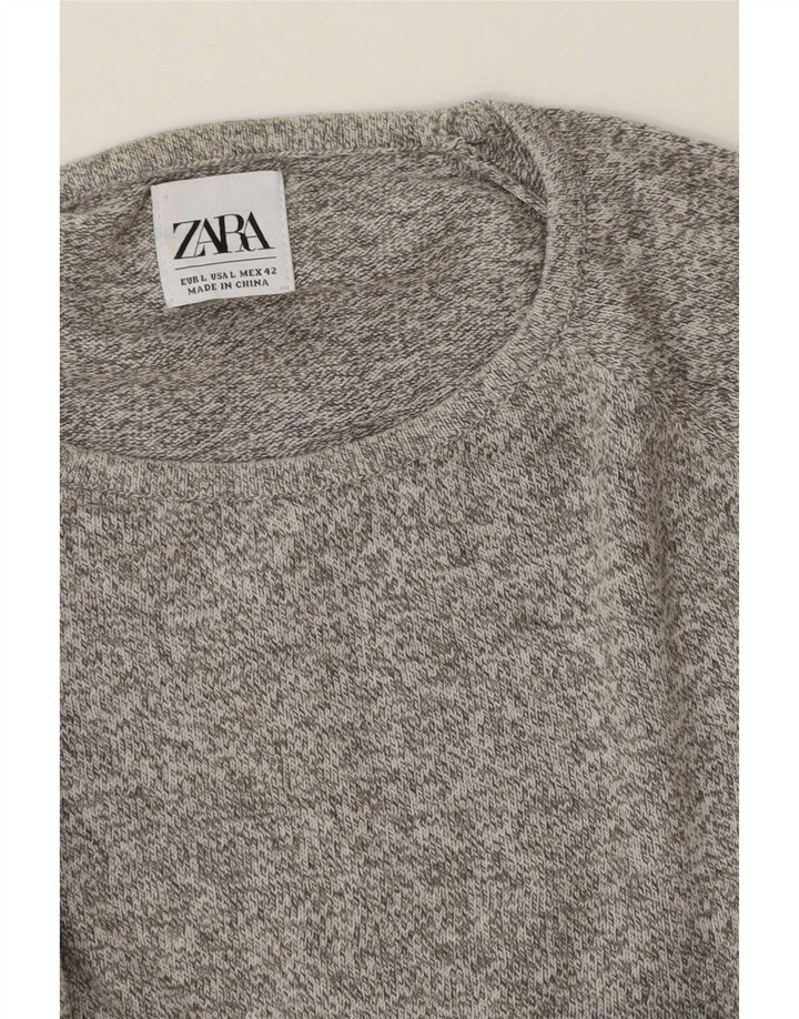 Zara Pull ras du cou pour homme, grand, gris moucheté