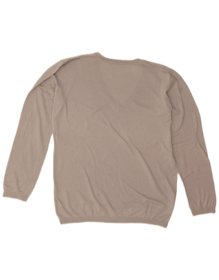 Lacoste Femme Col V Pull Pull Taille 44 Grande Soie Grise