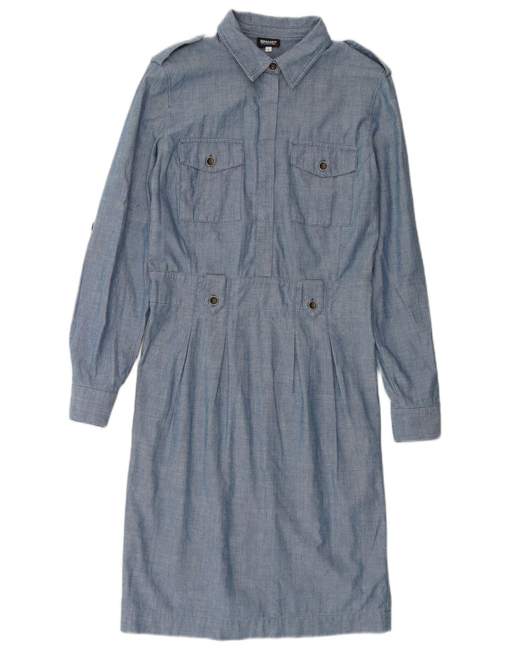 BLAUER Robe chemise pull militaire pour femme UK 10 Petit coton bleu