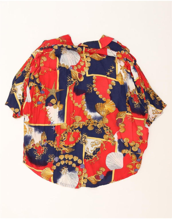vintage Femme Graphique Chemise à manches courtes UK 18 XL Bleu Marine Colourblock