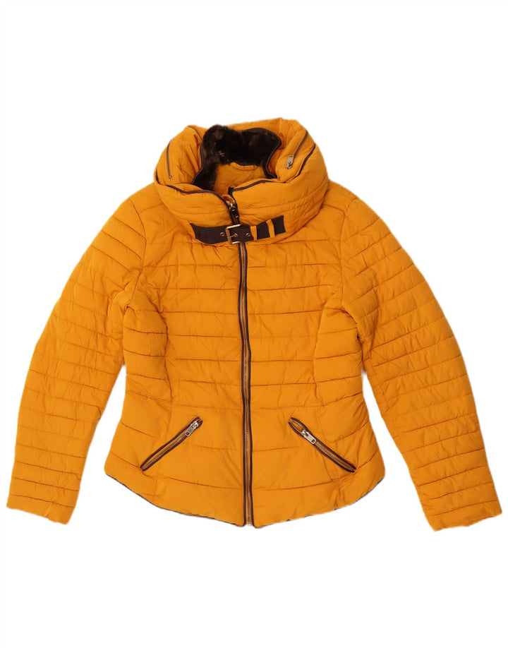 Zara Veste matelassée à capuche pour femme UK 16 Large Jaune Polyester