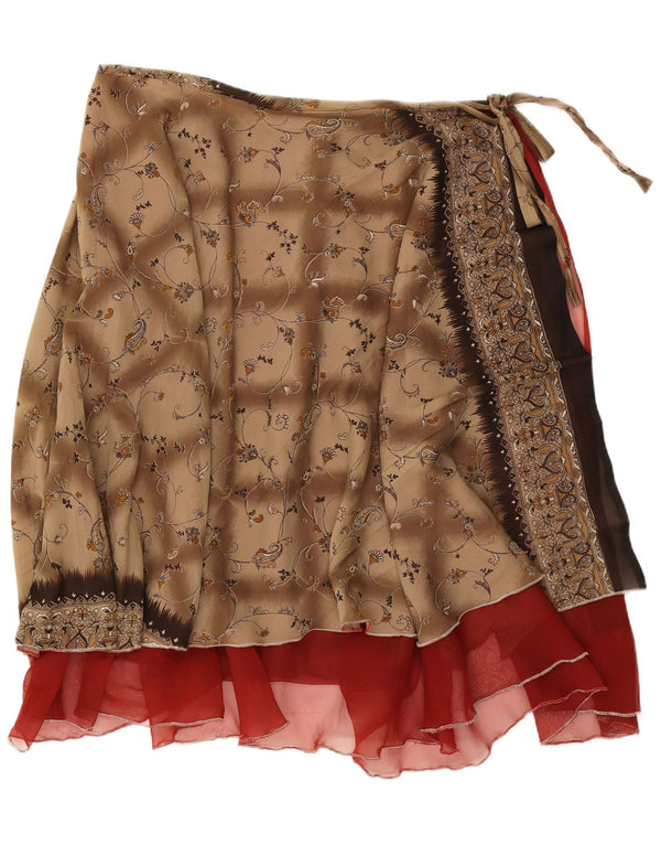 jupe portefeuille femme vintage W38 2XL Marron Floral