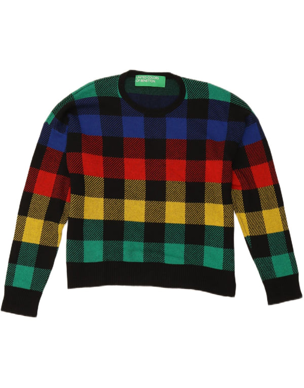 Benetton Pull à col rond pour femme UK 16 Grand carreaux multicolores