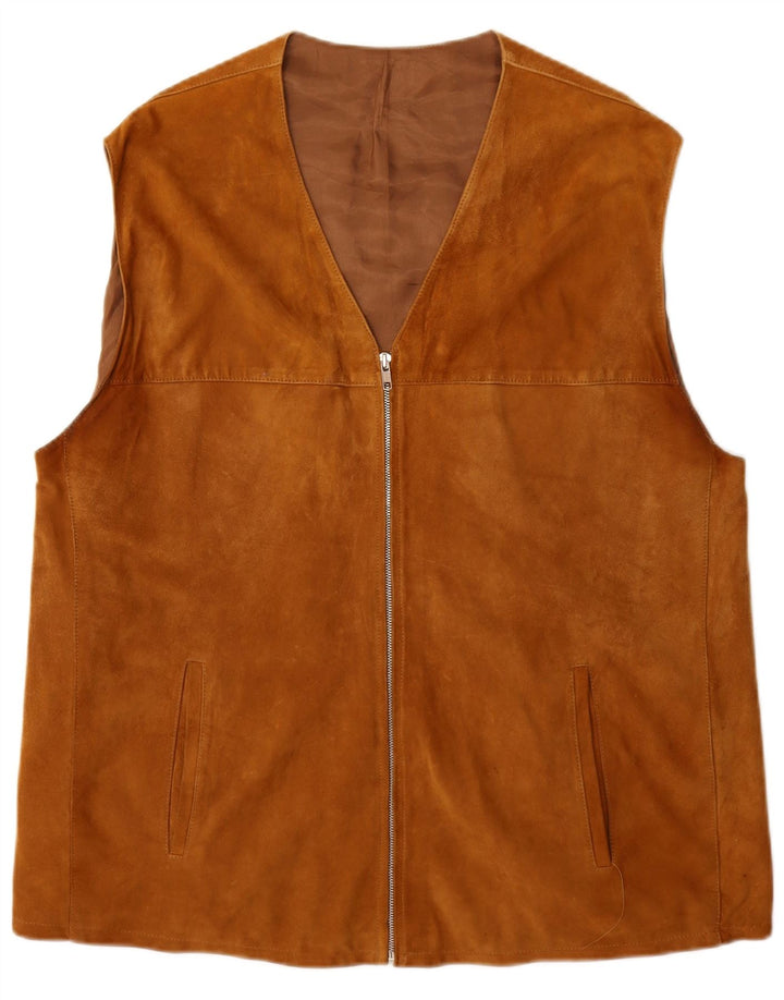 vintage Mens Suede Gilet UK 40 Grand Brun