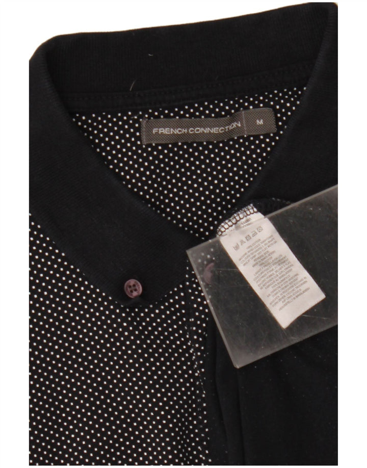 FRENCH CONNECTION Mens Polo Shirt Medium Black Polka Dot Cotton