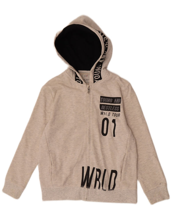 Zara Pull à capuche zippé graphique pour garçon 11-12 ans Blanc cassé moucheté