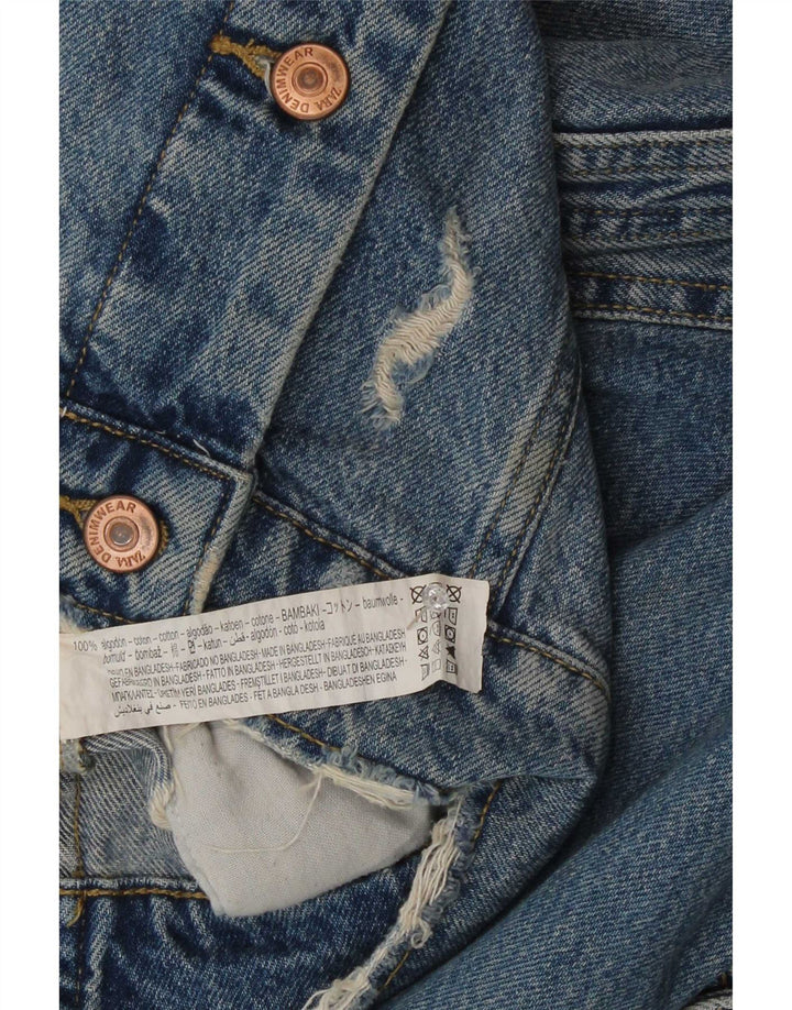 Zara Veste en jean surdimensionnée en détresse pour femme UK 10 Petit coton bleu