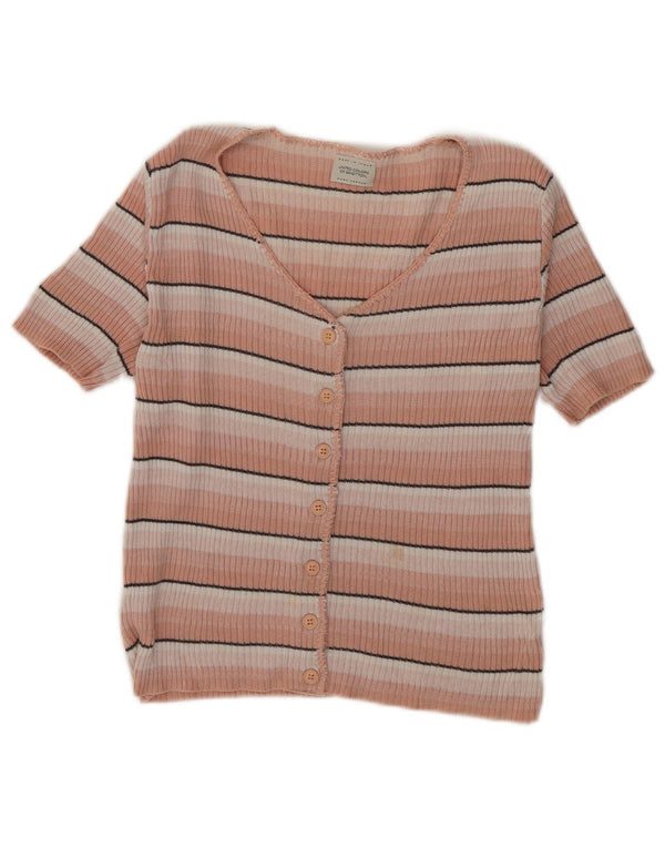 Benetton Cardigan court à manches courtes pour femme UK 8 Petit rose rayé