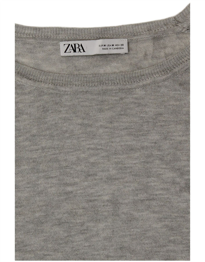 ZARA Womens Boat Neck Jumper Sweater UK 14 Medium Grey Flecked