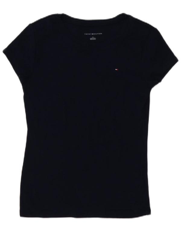 TOMMY HILFIGER T-Shirt Femme Top UK 12 Bleu Marine Moyen Coton