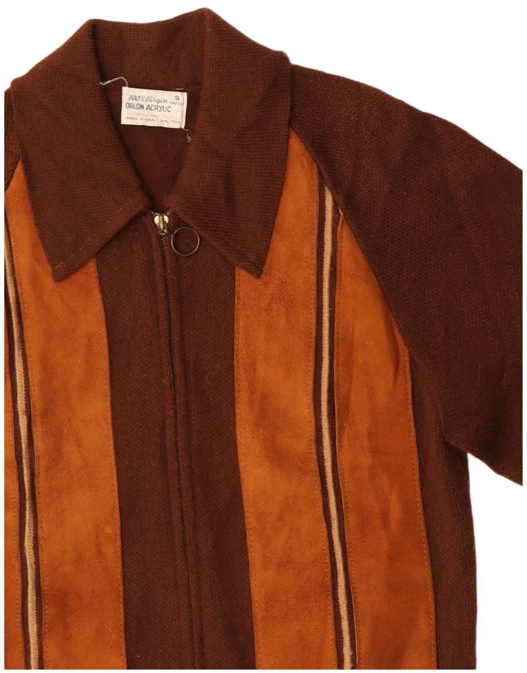 VINTAGE Femme Cardigan Pull UK 10 Petit Marron Colorblock Acrylique