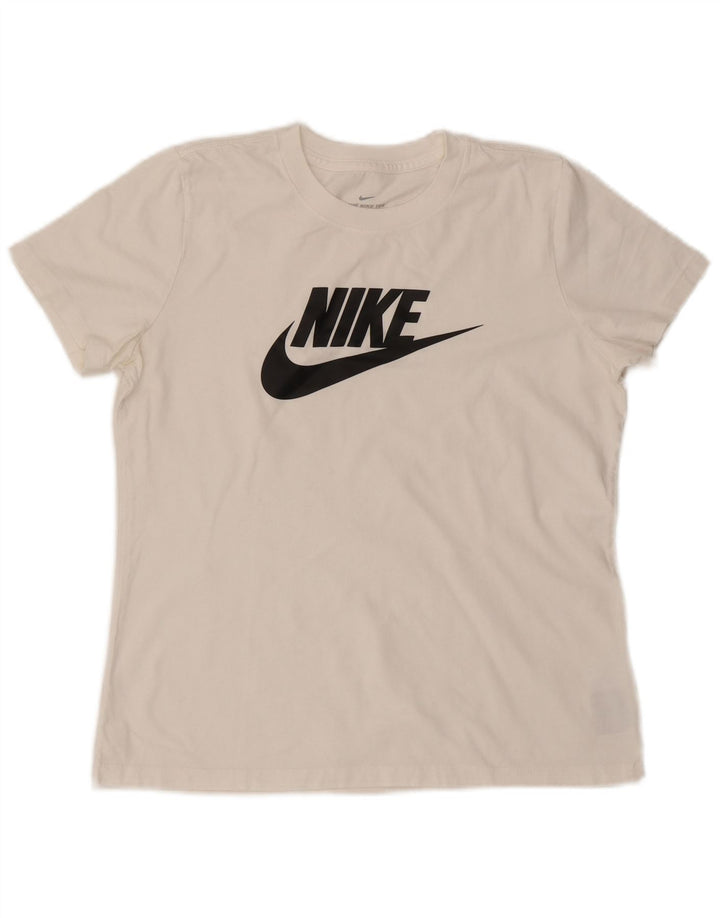Nike T-shirt graphique pour femme UK 14 en coton blanc moyen
