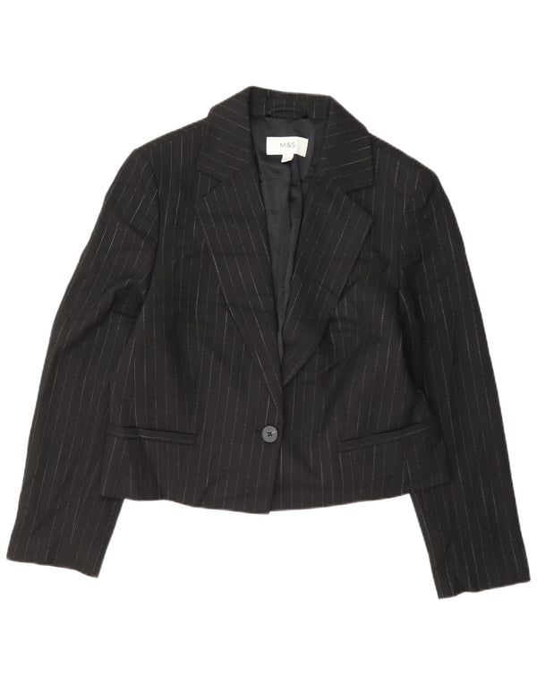 Marks & Spencer Veste blazer à 1 bouton pour femme UK 12 Medium Noir Rayé