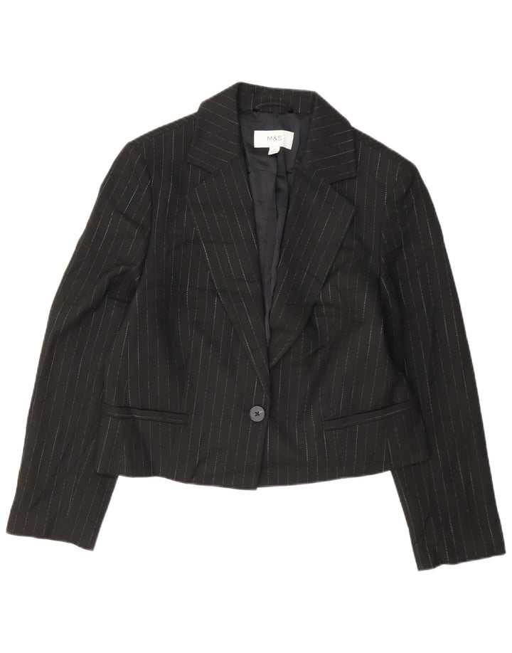 Marks & Spencer Veste blazer à 1 bouton pour femme UK 12 Medium Noir Rayé