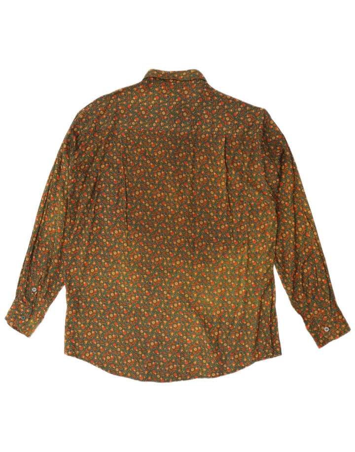 VINTAGE Chemise Homme Large Kaki Géométrique Viscose