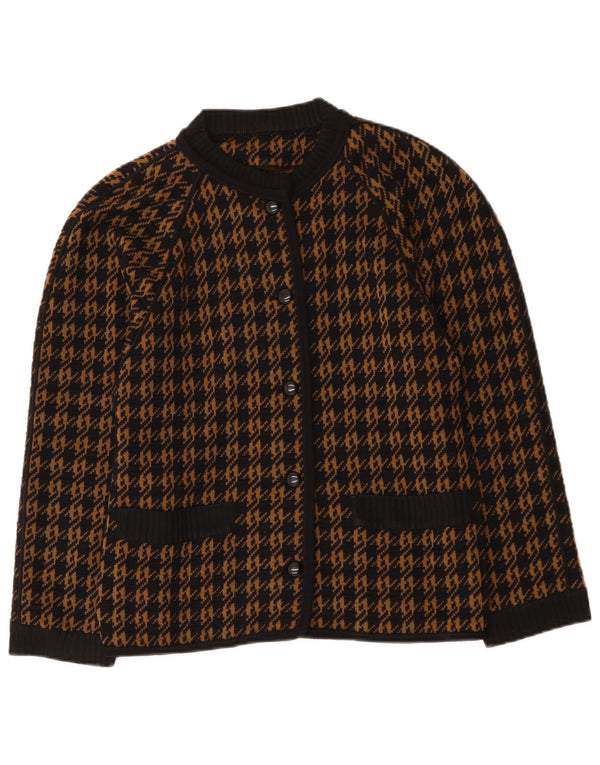 vintage Femme Cardigan Pull IT 46 Grande laine pied-de-poule marron