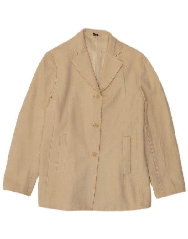 Stefanel Veste Blazer 3 Boutons Femme UK 14 Laine Beige Moyen