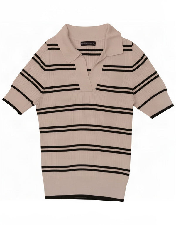 Marks & Spencer Polo femme UK 10 Small White Rayé Viscose