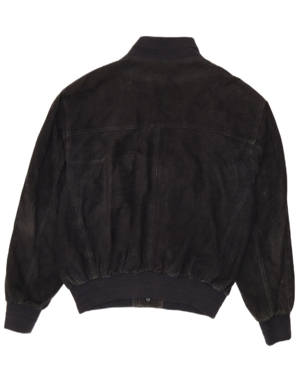vintage Mens Suede Bomber Jacket UK 40 Grand Cuir Noir