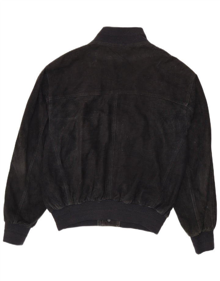 vintage Mens Suede Bomber Jacket UK 40 Grand Cuir Noir