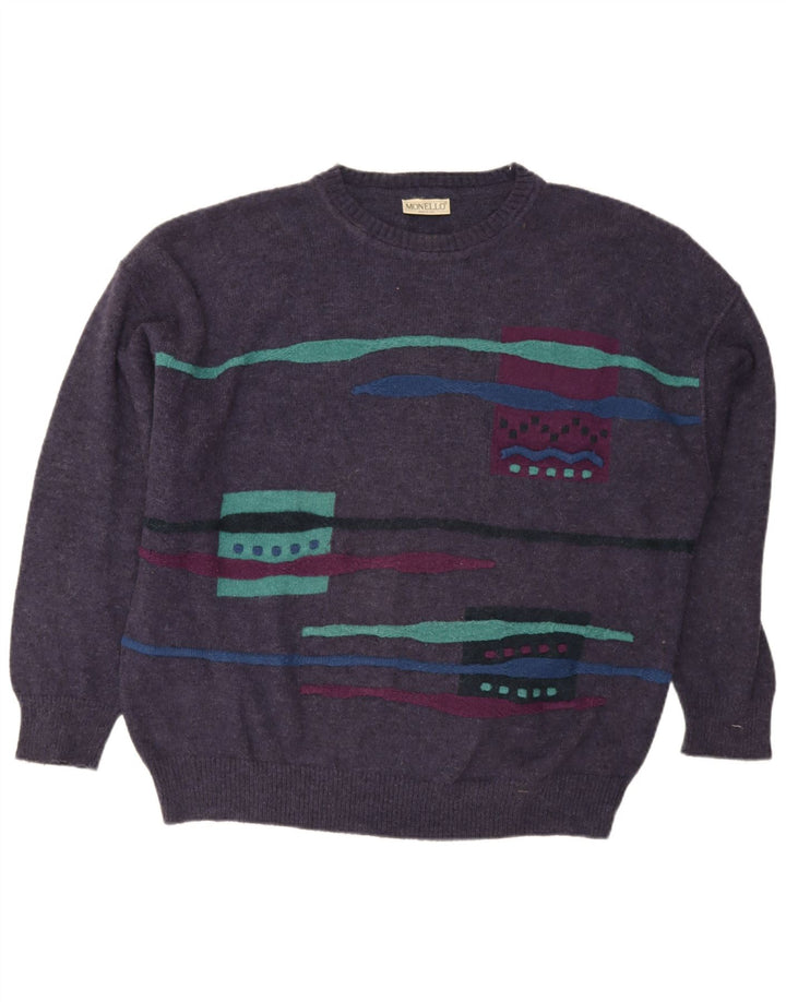 Monello Pull col rond pour homme XL en laine géométrique violette