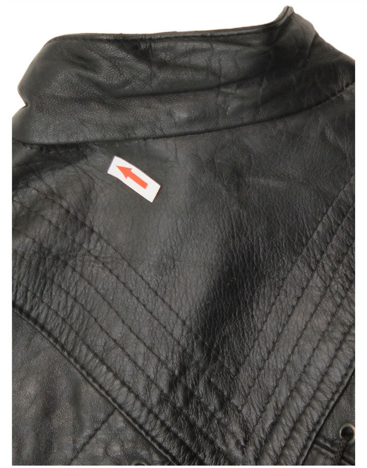 vintage Femme Loose Fit Veste en cuir UK 14 Moyen Noir
