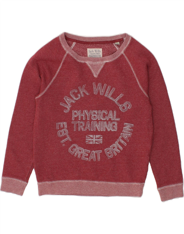 JACK WILLS Womens Graphic Sweatshirt Jumper UK 8 Small Red Cotton Vintage Jack Wills and Second-Hand Jack Wills from Messina Hembry 