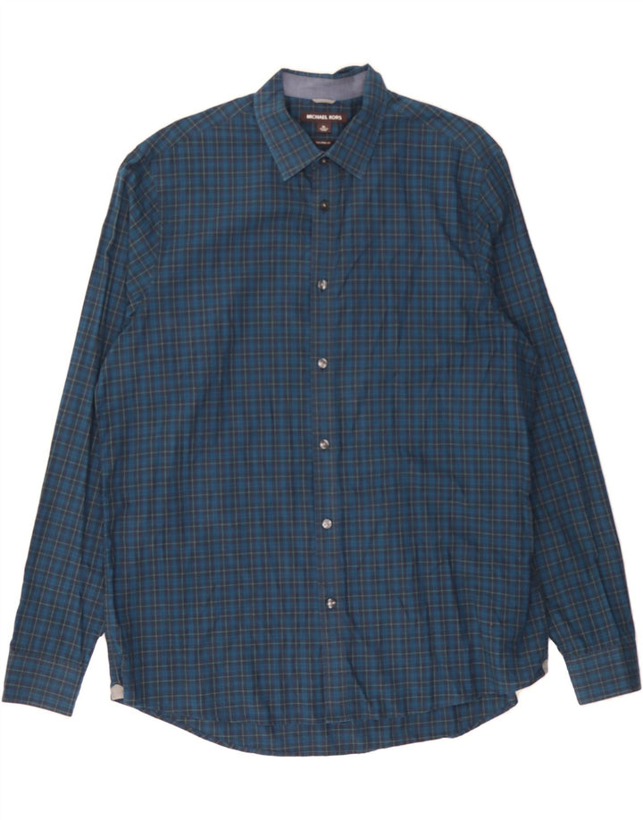 MICHAEL KORS Mens Tailored Fit Shirt XL Blue Check Cotton Vintage Michael Kors and Second-Hand Michael Kors from Messina Hembry 