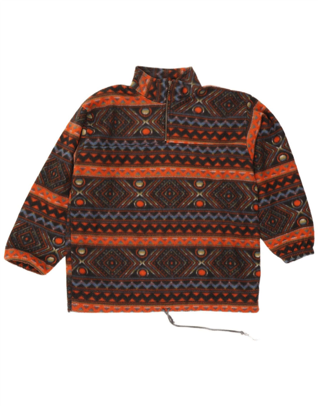 vintage Mens Zip Neck Fleece Jumper Grand Polyester Géométrique Multicolore
