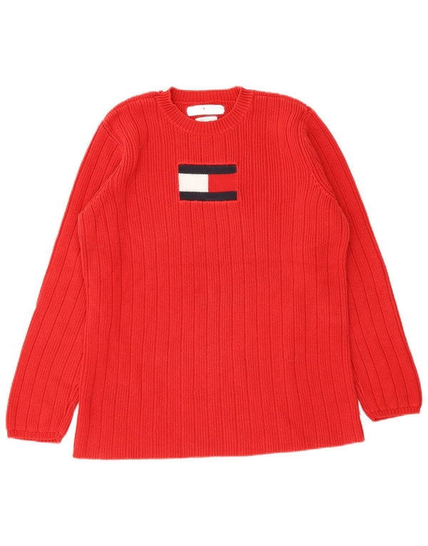 Tommy Hilfiger Pull graphique à col rond pour femme UK 14 Rouge moyen