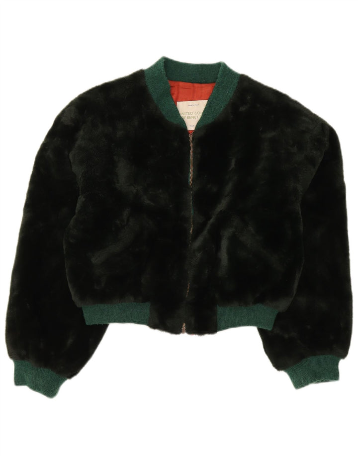 Benetton Veste bomber surdimensionnée en fausse fourrure pour femme IT 44 Noir moyen
