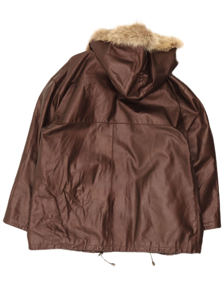 veste en cuir surdimensionnée à capuche femme vintage IT 48 XL Marron