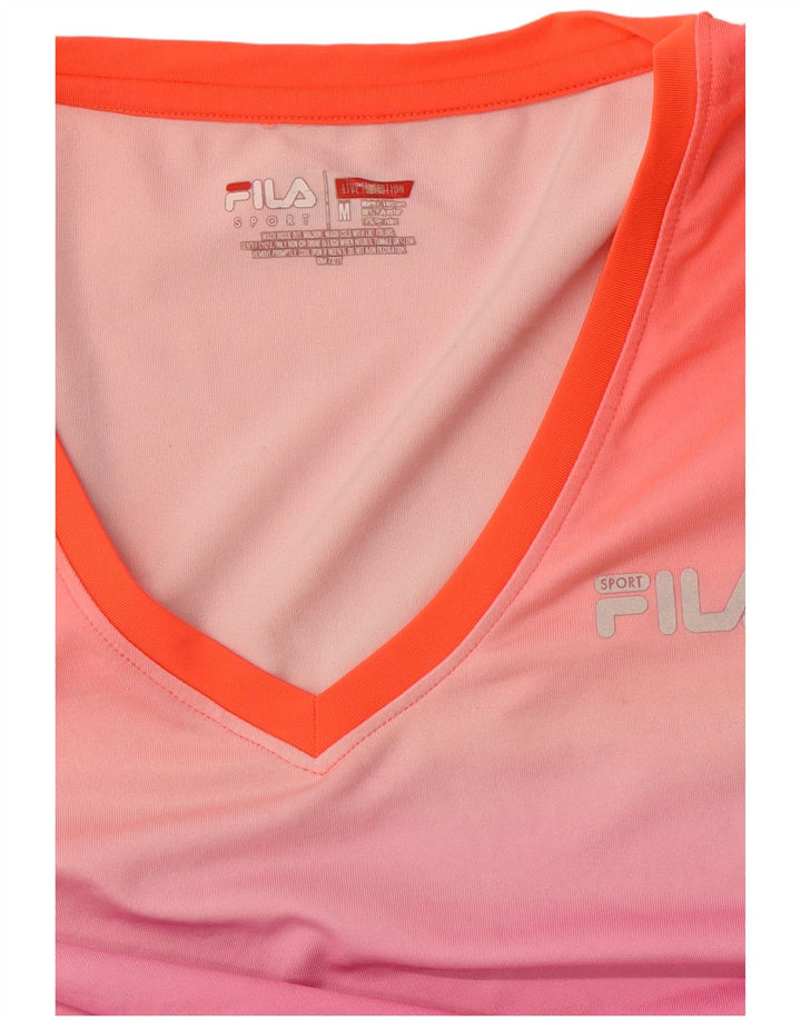 FILA T-Shirt Femme UK 12 Rose Moyen Colourblock