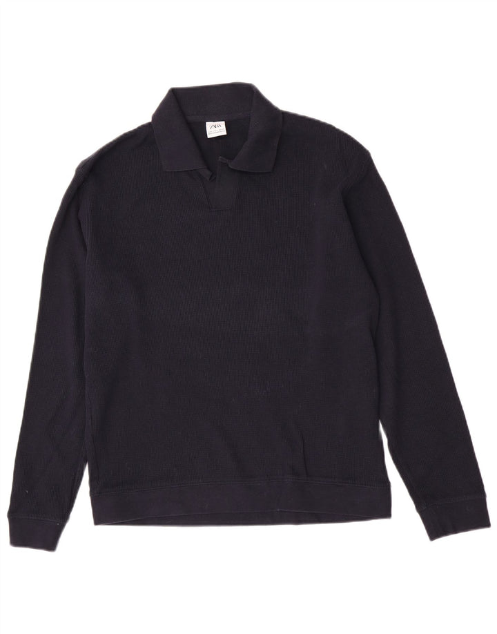 Zara Pull à col polo pour homme Petit Bleu marine
