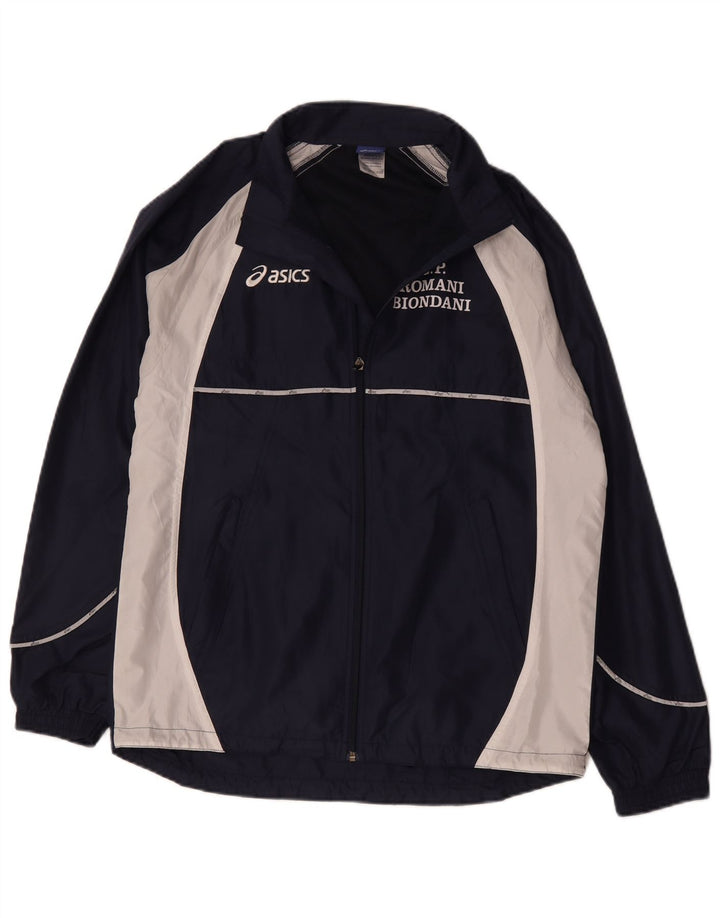 Asics Veste de survêtement graphique pour hommes, grand, bleu marine, colour block