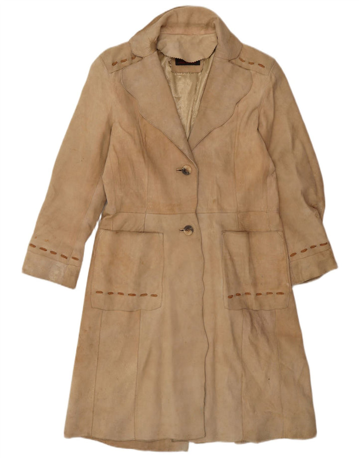 manteau en cuir suédé femme vintage UK 12 cuir beige moyen