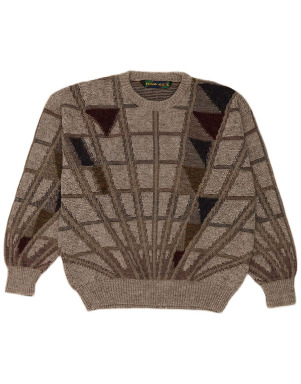 Frank Alexs Pull col rond pour homme IT 50 laine géométrique gris moyen